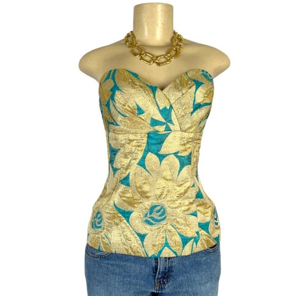 TRINA TURK Gold/ Teal  Women’s Tube Top - US 6 - Picture 1 of 4